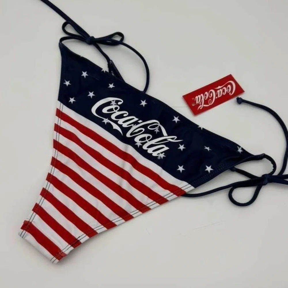 Coca-Cola American Flag Bikini Bottom‎ Patriotic Stars Stripes Swimsuit NWT